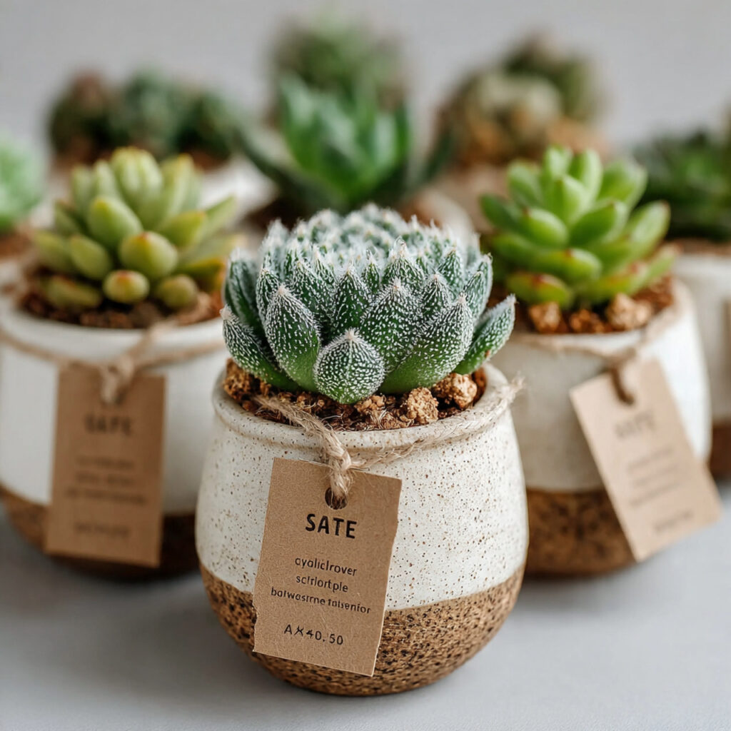 20 Unique Wedding Giveaways Ideas for Meaningful Favours 4 minimalist mini succulents in plain ceramic pots