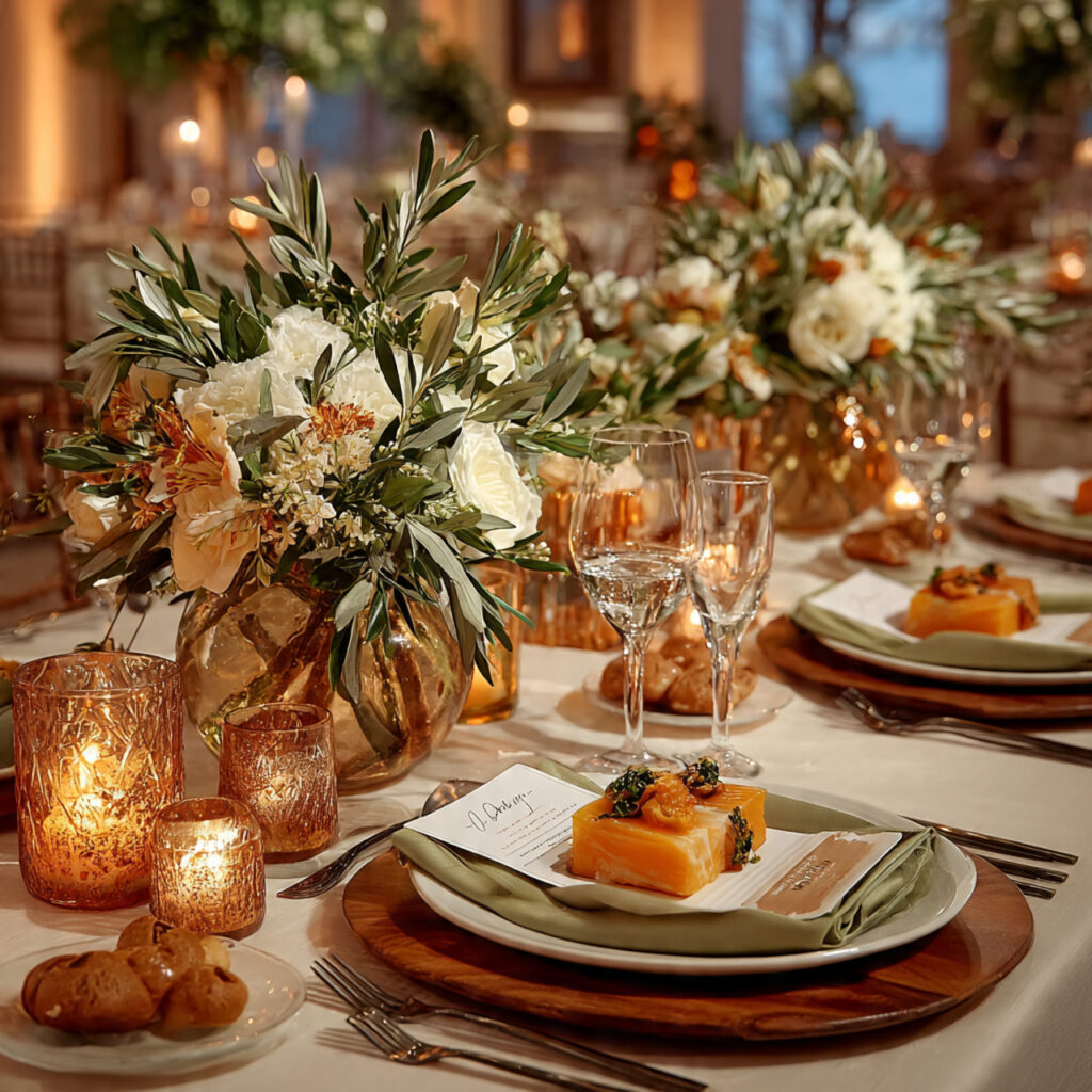 minimalist themed rehearsal dinner cohesive table colors