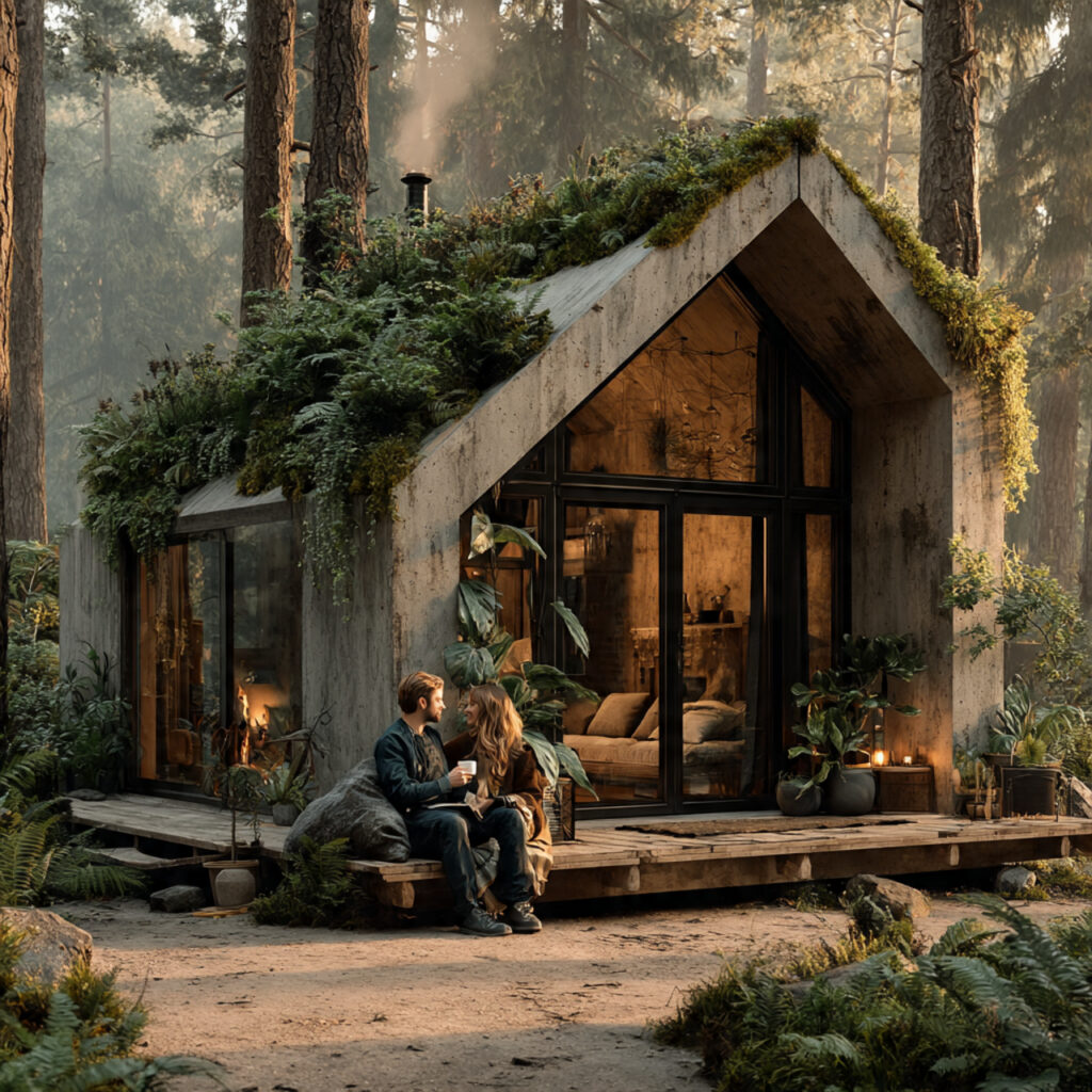 minimalist tiny house in a forest clearing