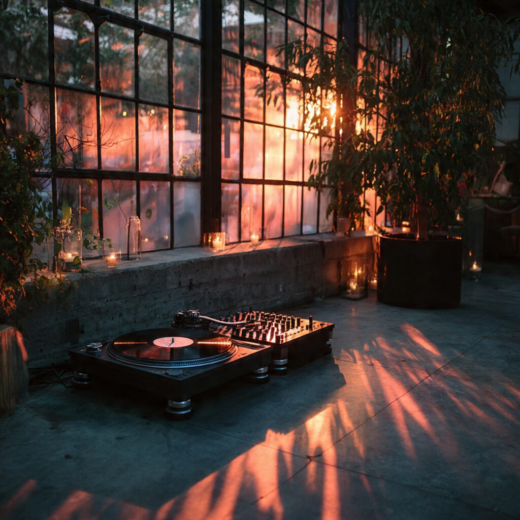 minimalist wedding dj or sound setup soft