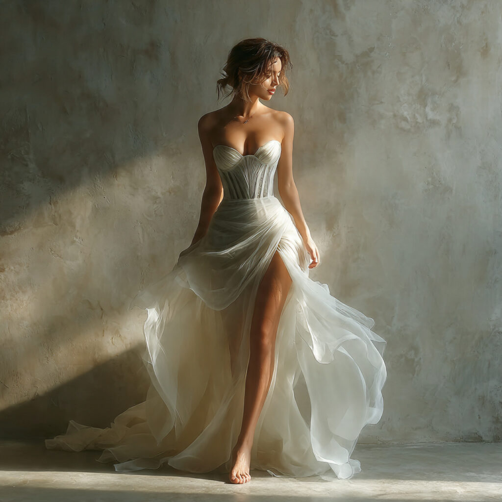 modern corset wedding dress with structured bodice