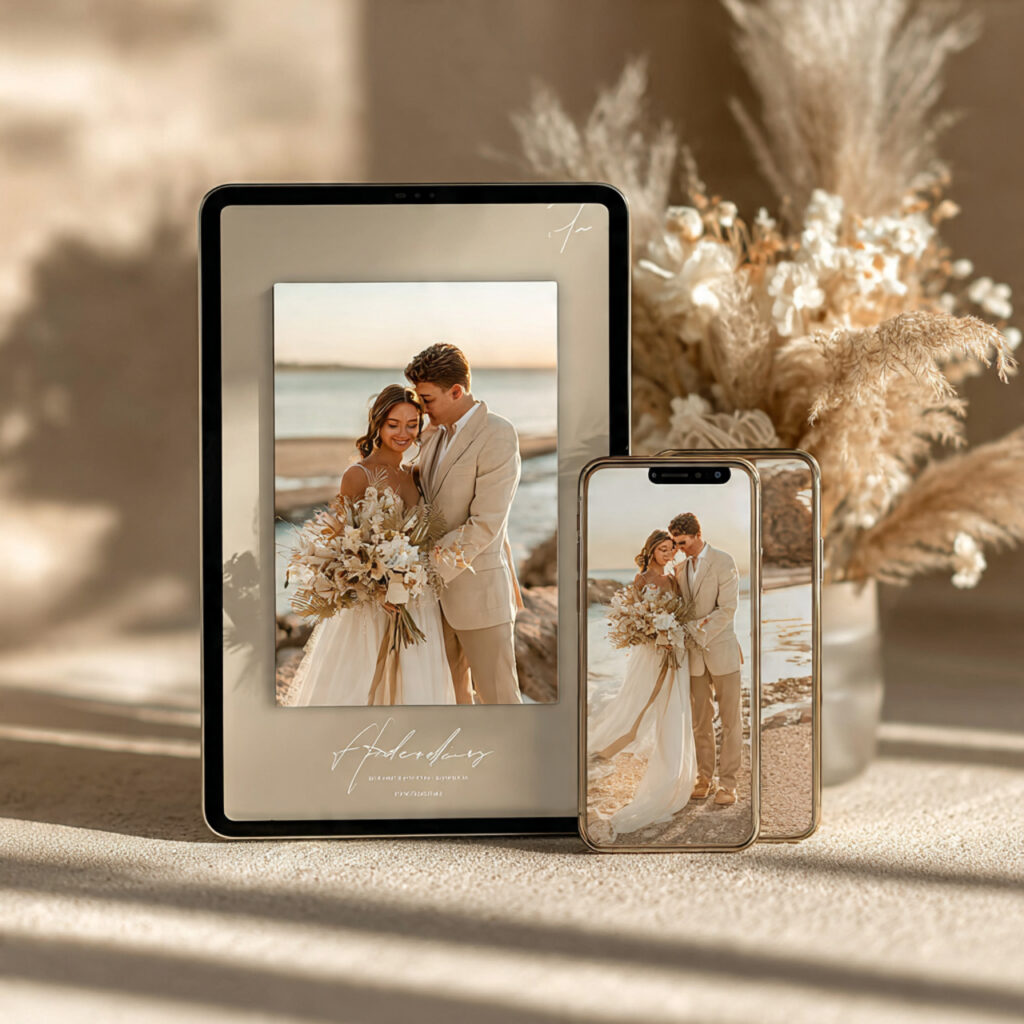 modern digital wedding invitation displayed on a
