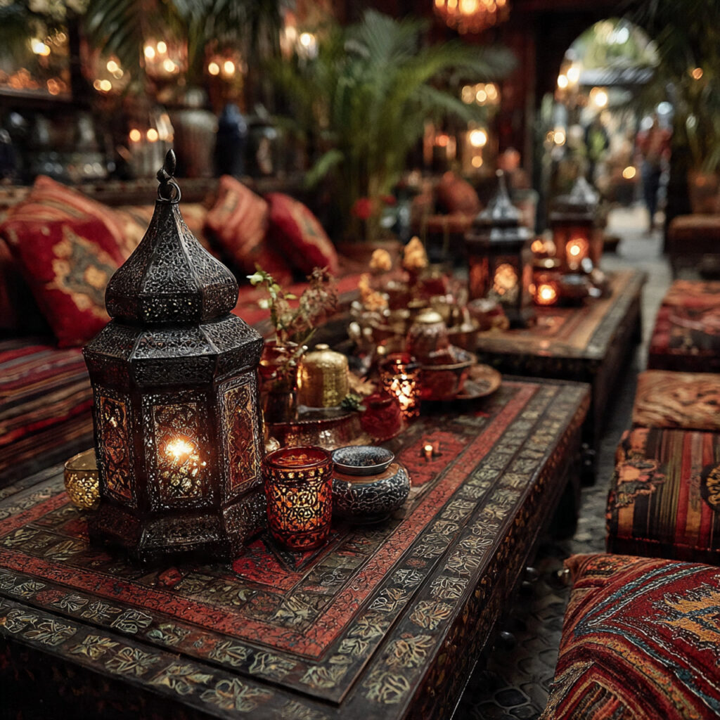 moroccan wedding colorful riad courtyard intricate patterns