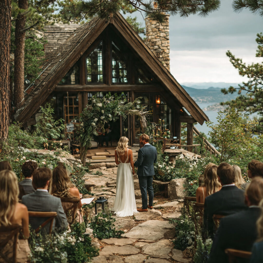 mountain lodge wedding in colorado pine forest