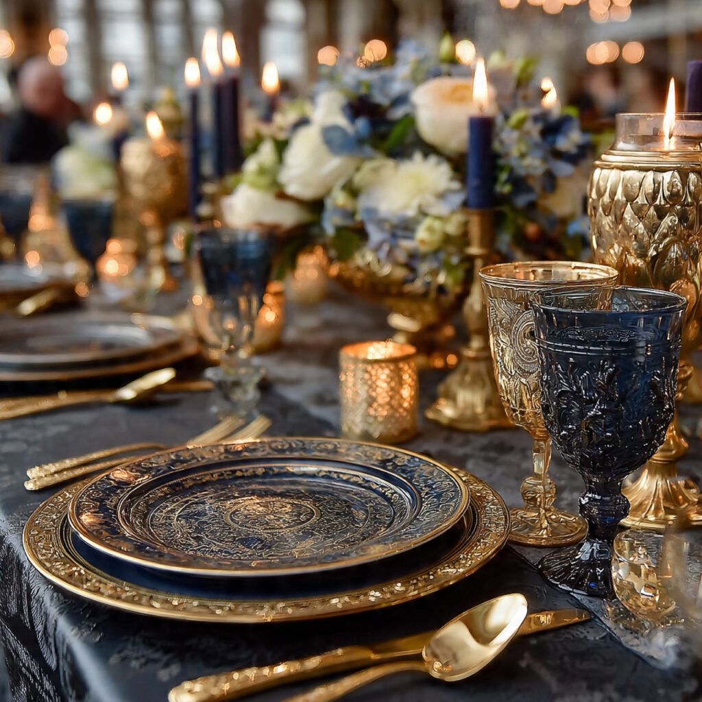 navy and gold wedding palette evening reception