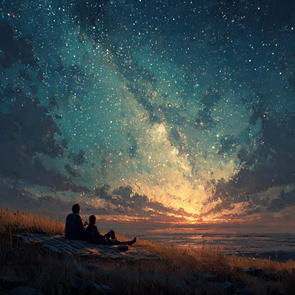 night sky filled with stars couple lying