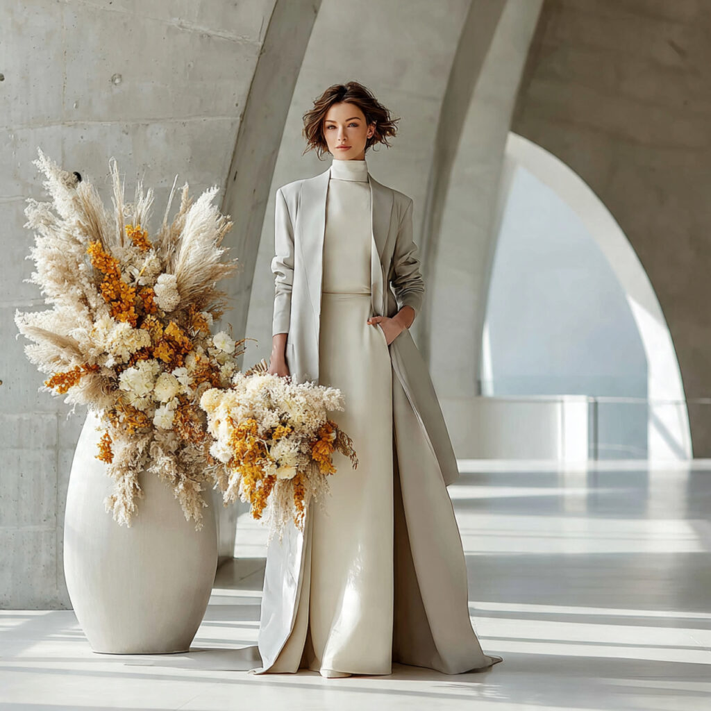 officiant dressed in a monochromatic outfit shades