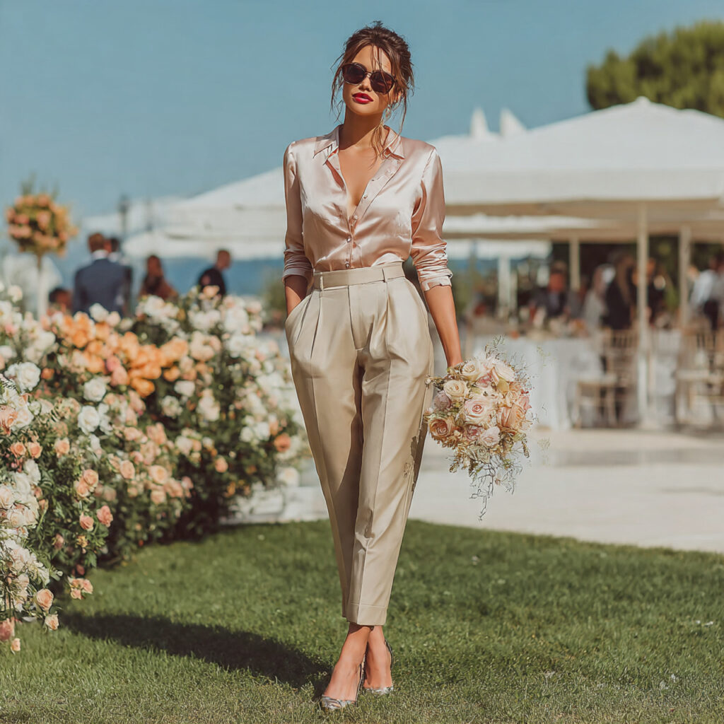 officiant wearing tailored trousers with a soft