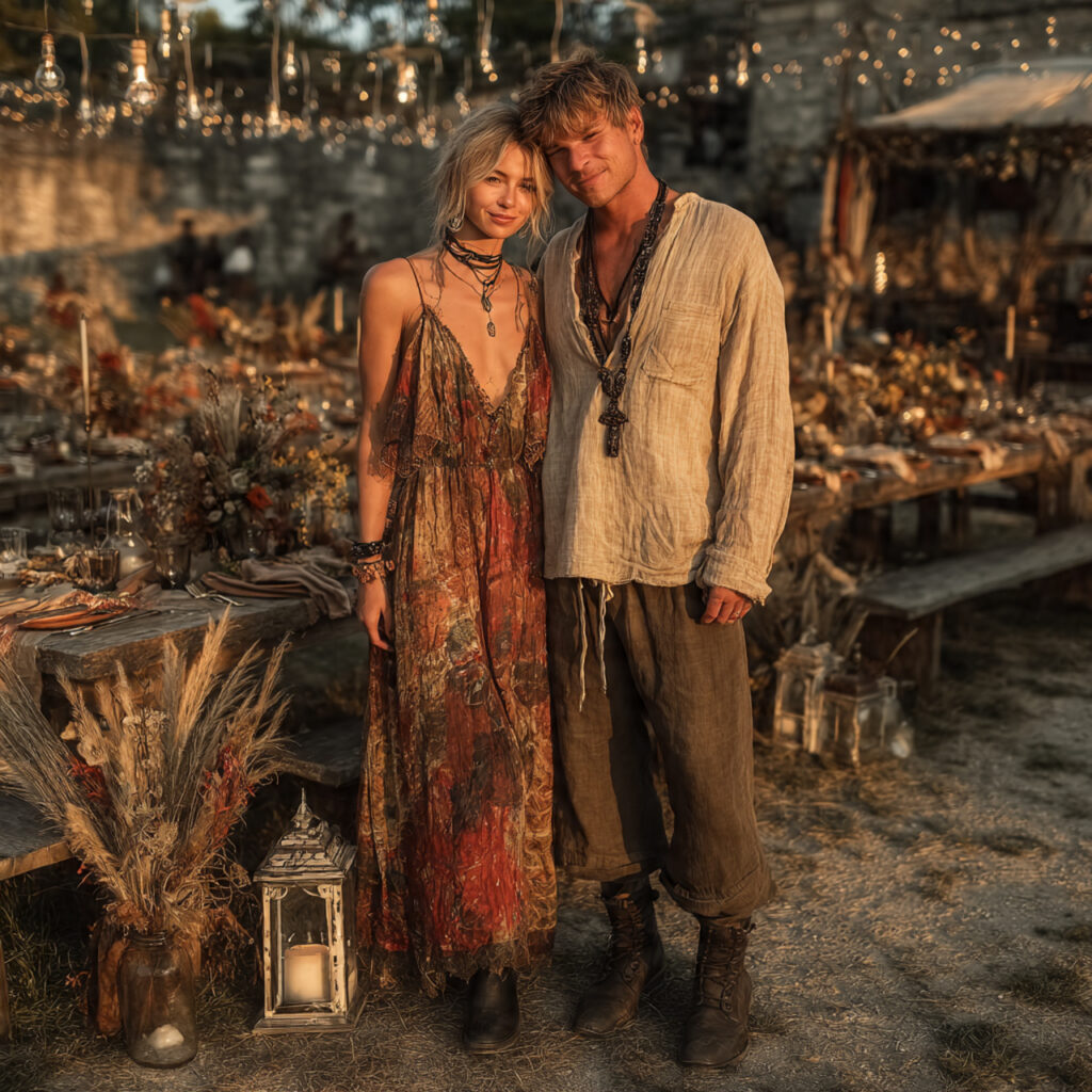 outdoor boho engagement party woman in