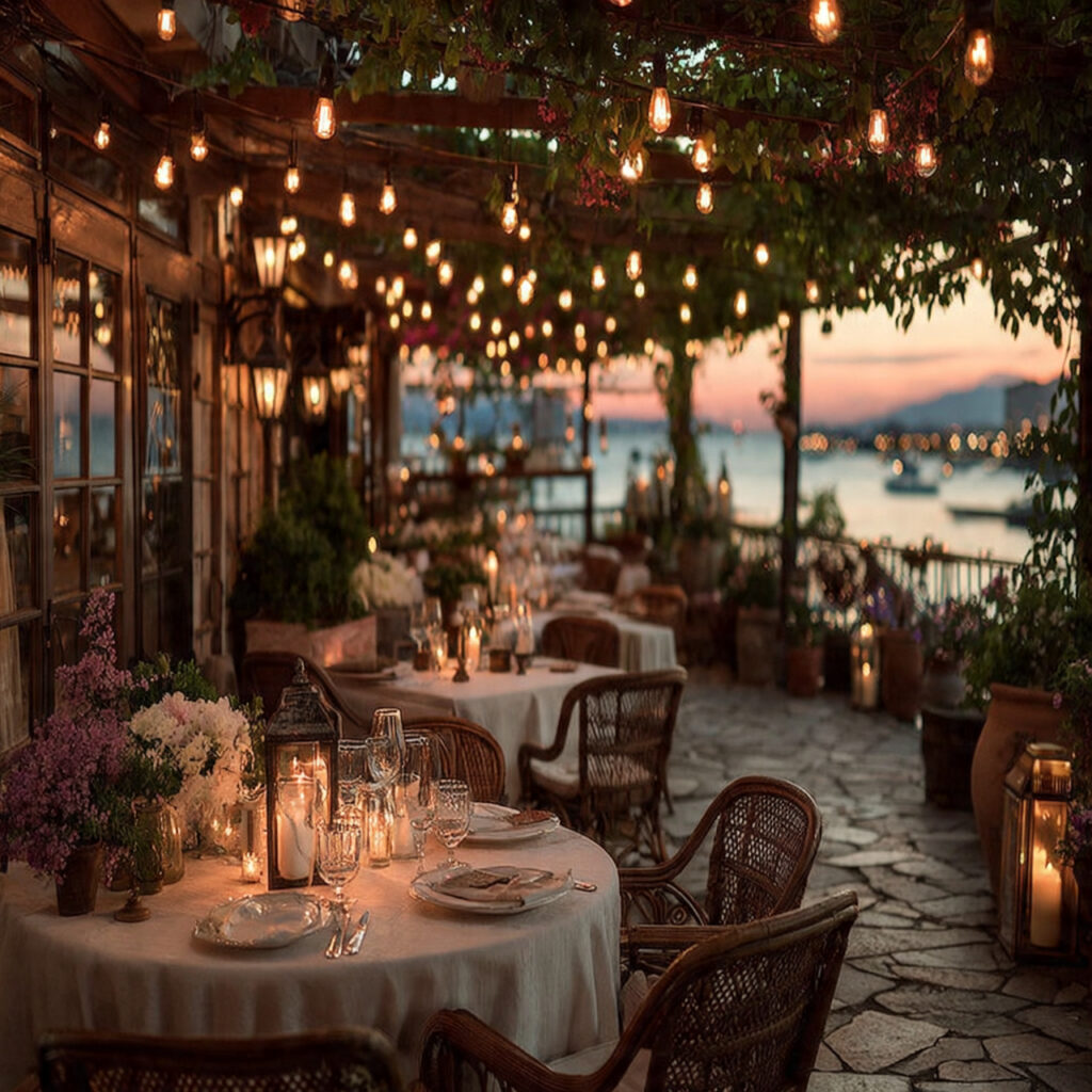 outdoor restaurant wedding reception terrace or garden