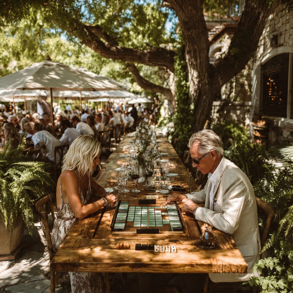 outdoor wedding domino table with polished wooden 1