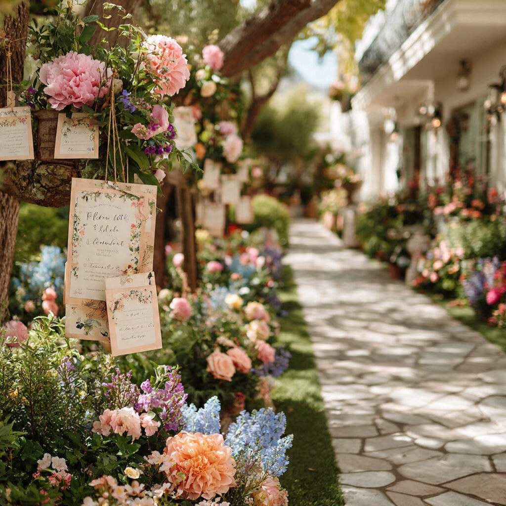 outdoor wedding scavenger hunt setup with decorative
