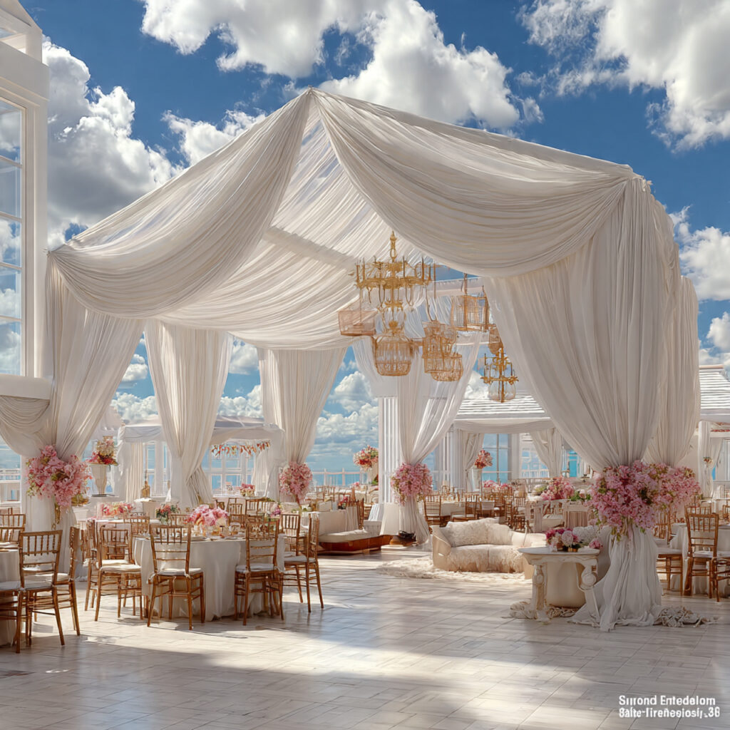 outdoor wedding setup with elegant tent alternative