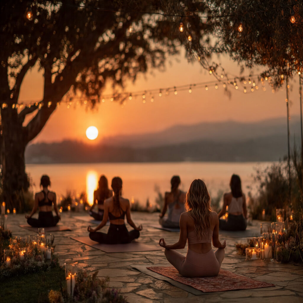 outdoor yoga class or fitness session at