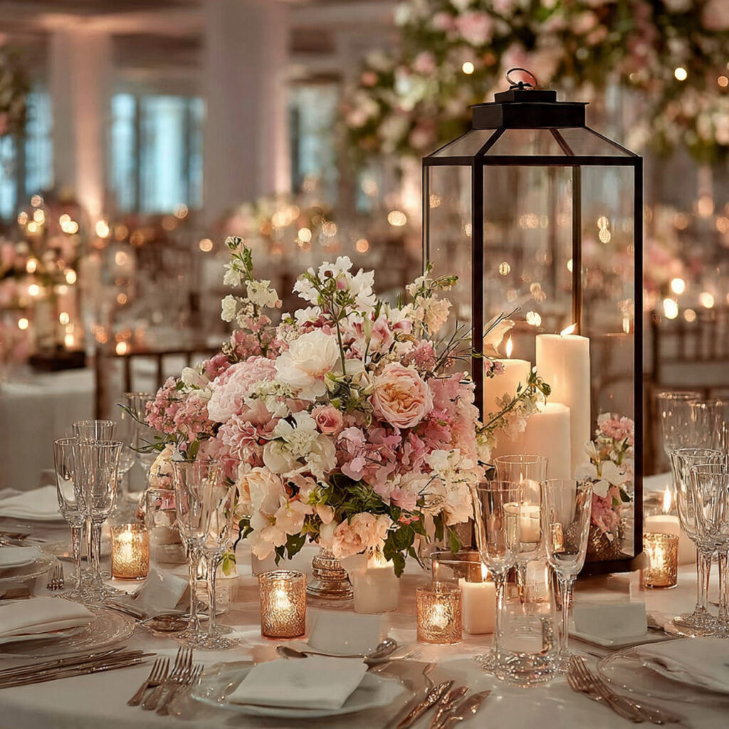 oversized lantern centerpiece as bold focal point