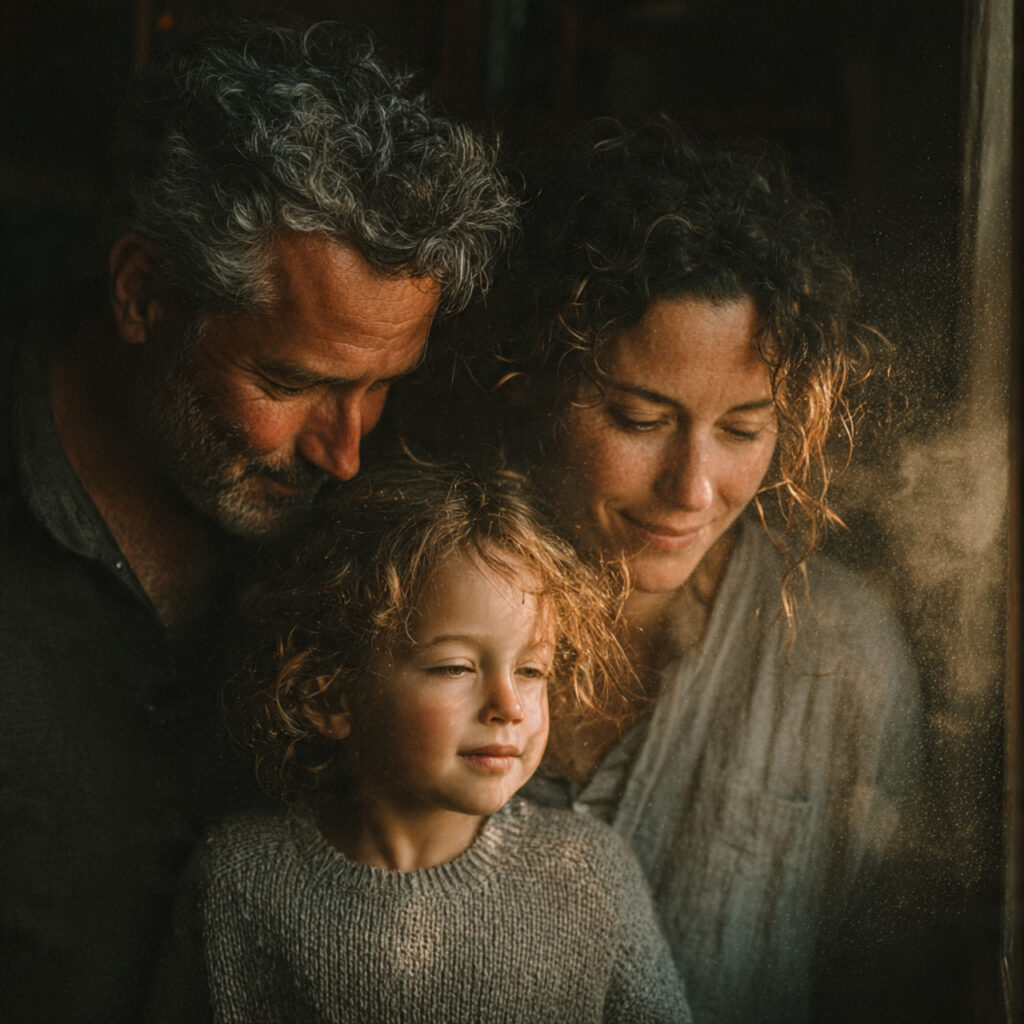 parents sprinkling holy water on couple before