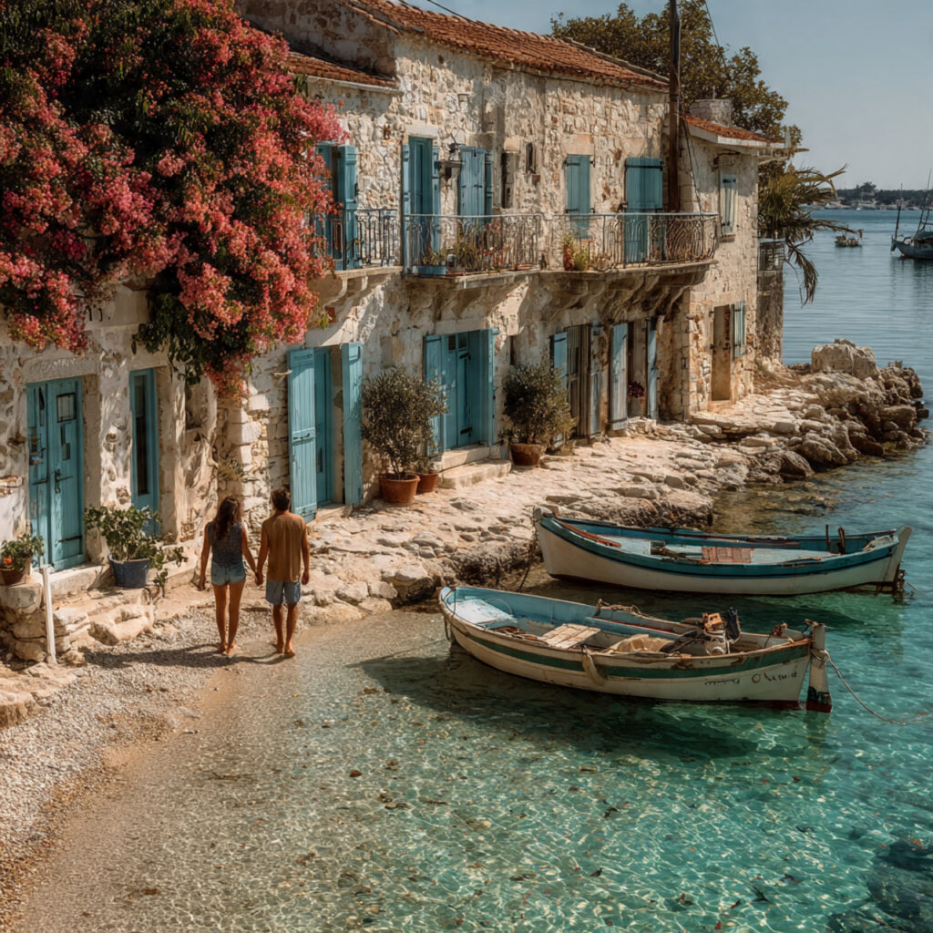 peaceful greek island honeymoon setting couple