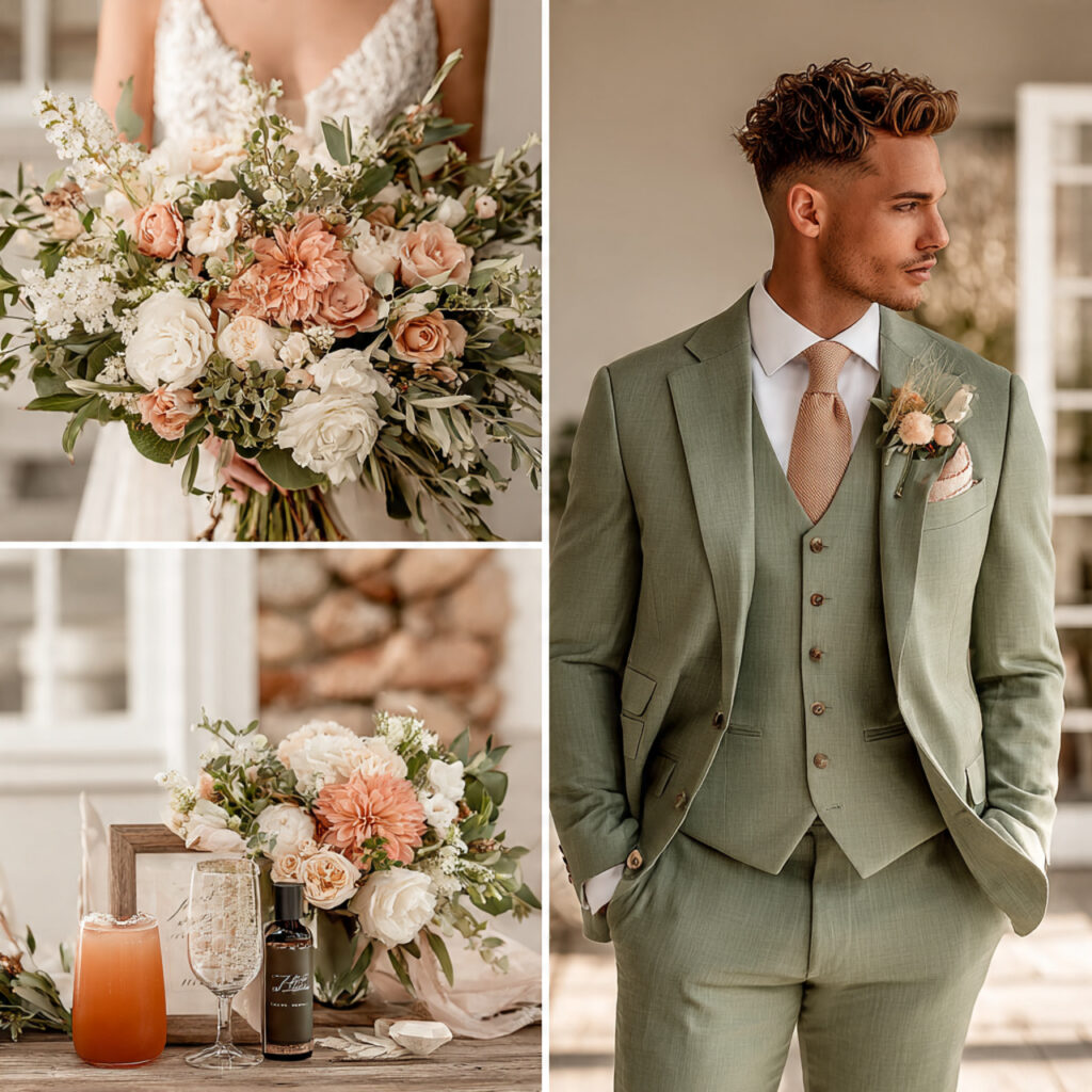 peach and sage wedding palette garden inspired design
