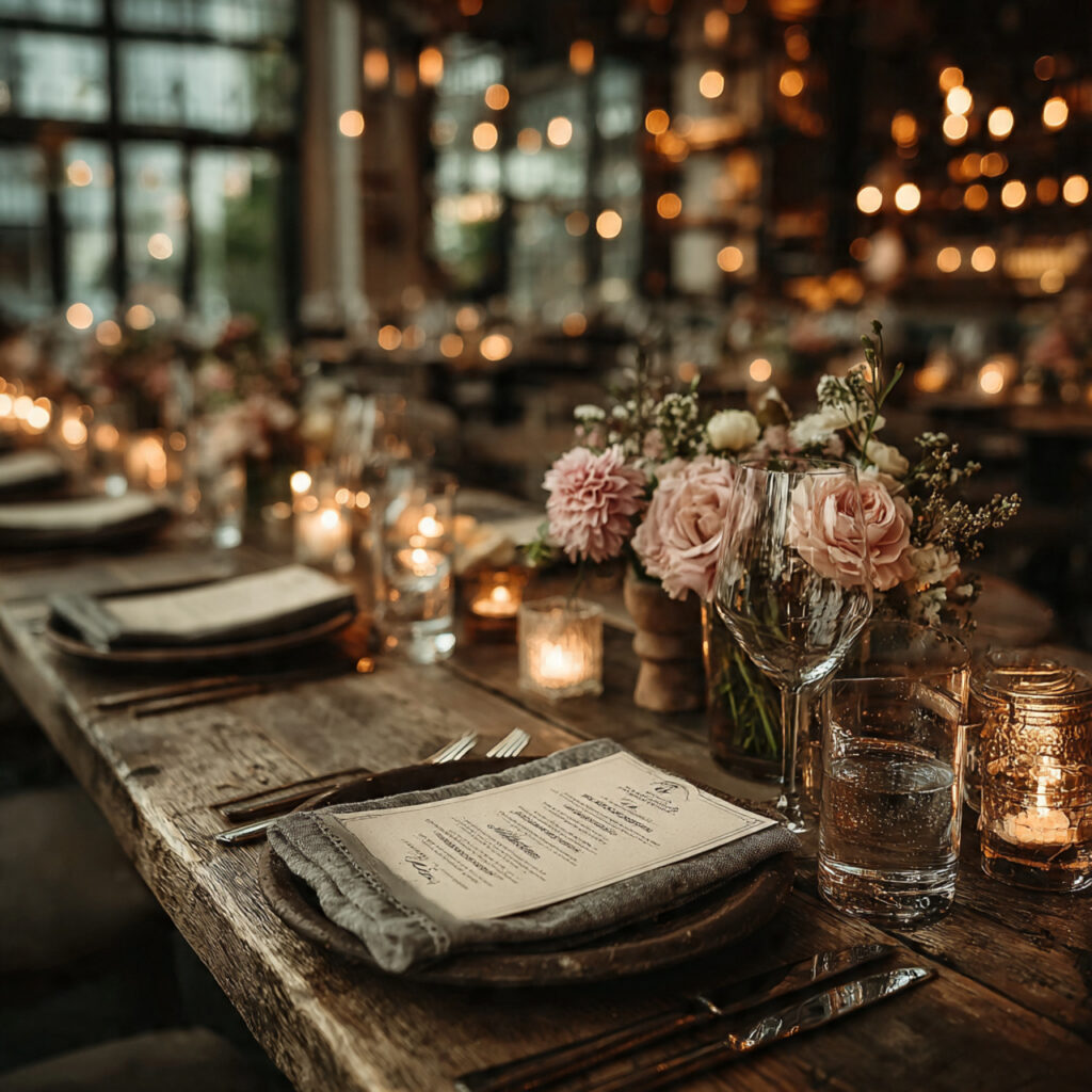 personalized wedding table settings in restaurant custom