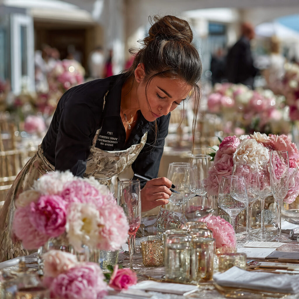 planner overseeing setup of wedding d cor arranging