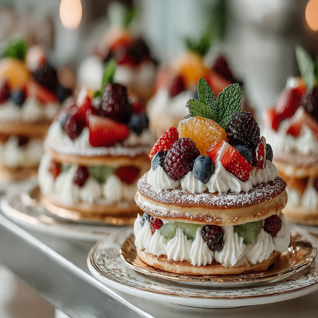 17 Delicious Cocktail Hour Food Ideas to Elevate Your Event 15 playful mini pancake stacks topped with fruit