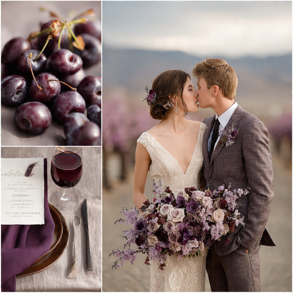 plum and lavender wedding palette vineyard wedding