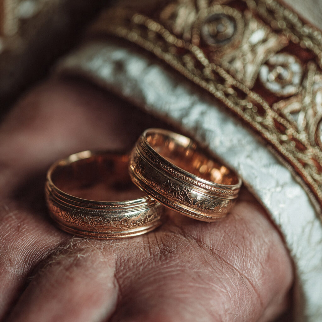 priest or elder blessing the wedding rings