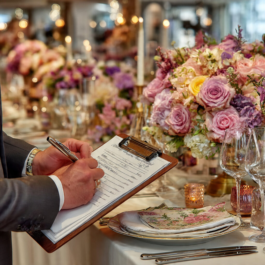 professional wedding planner organizing a table setup