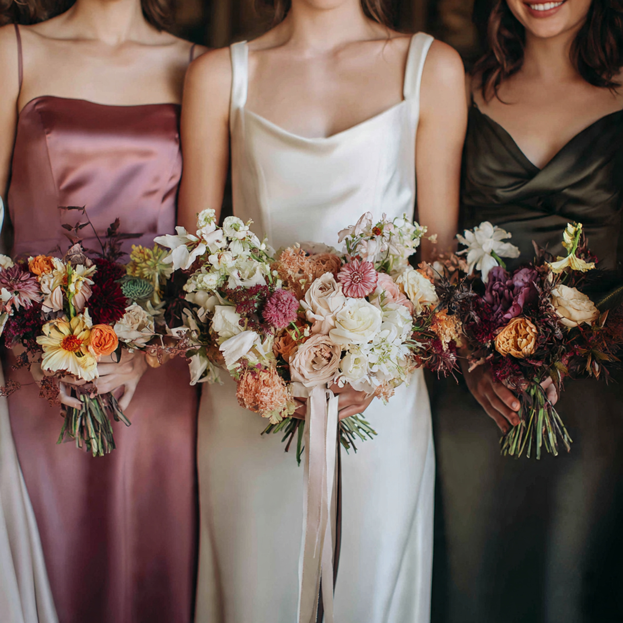 How to Choose Wedding Flowers: 20 Ideas for Selecting the Perfect Blooms 9 Aligning Flowers With Your Dress and Bridal Party Attire