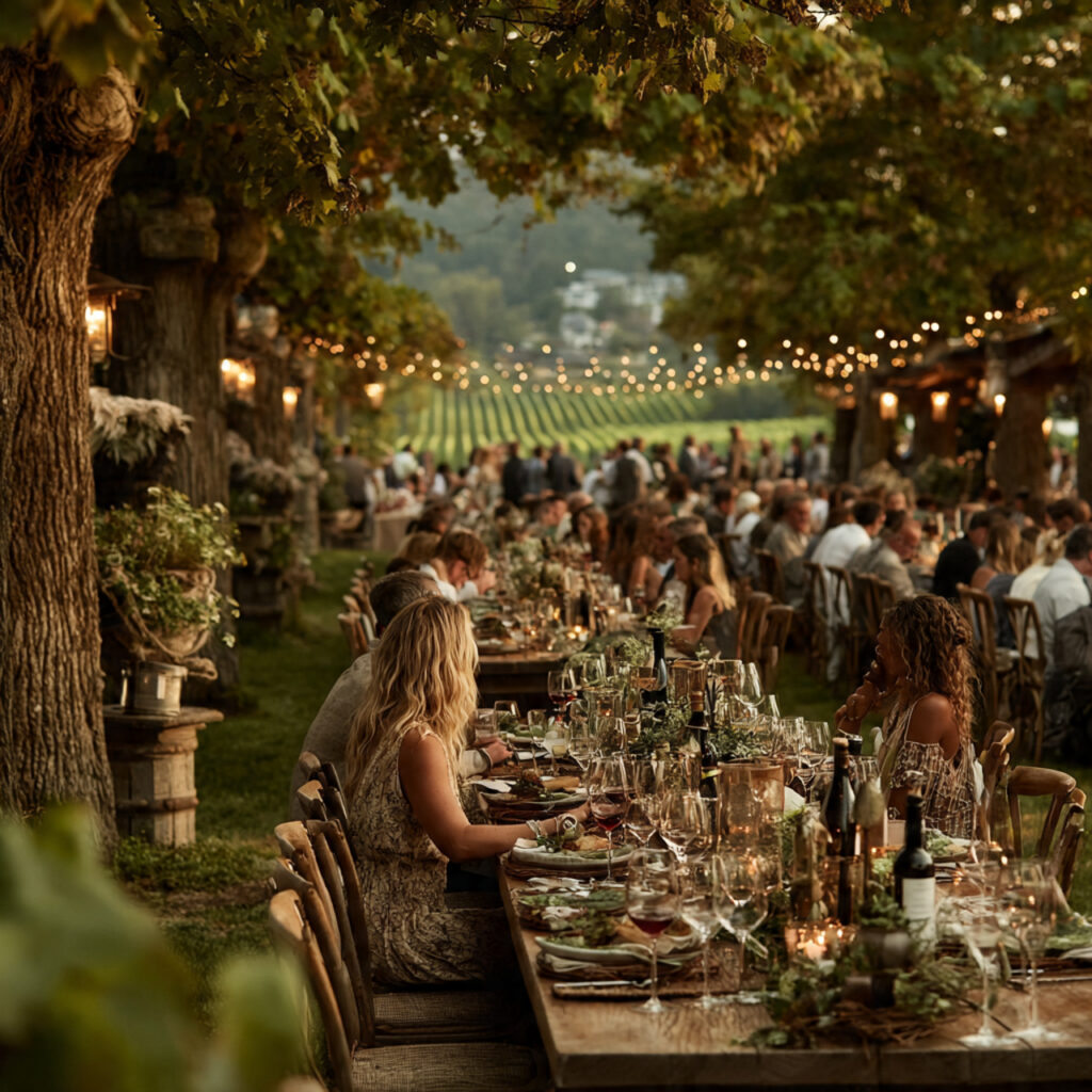 rehearsal dinner at a vineyard guests enjoying 2