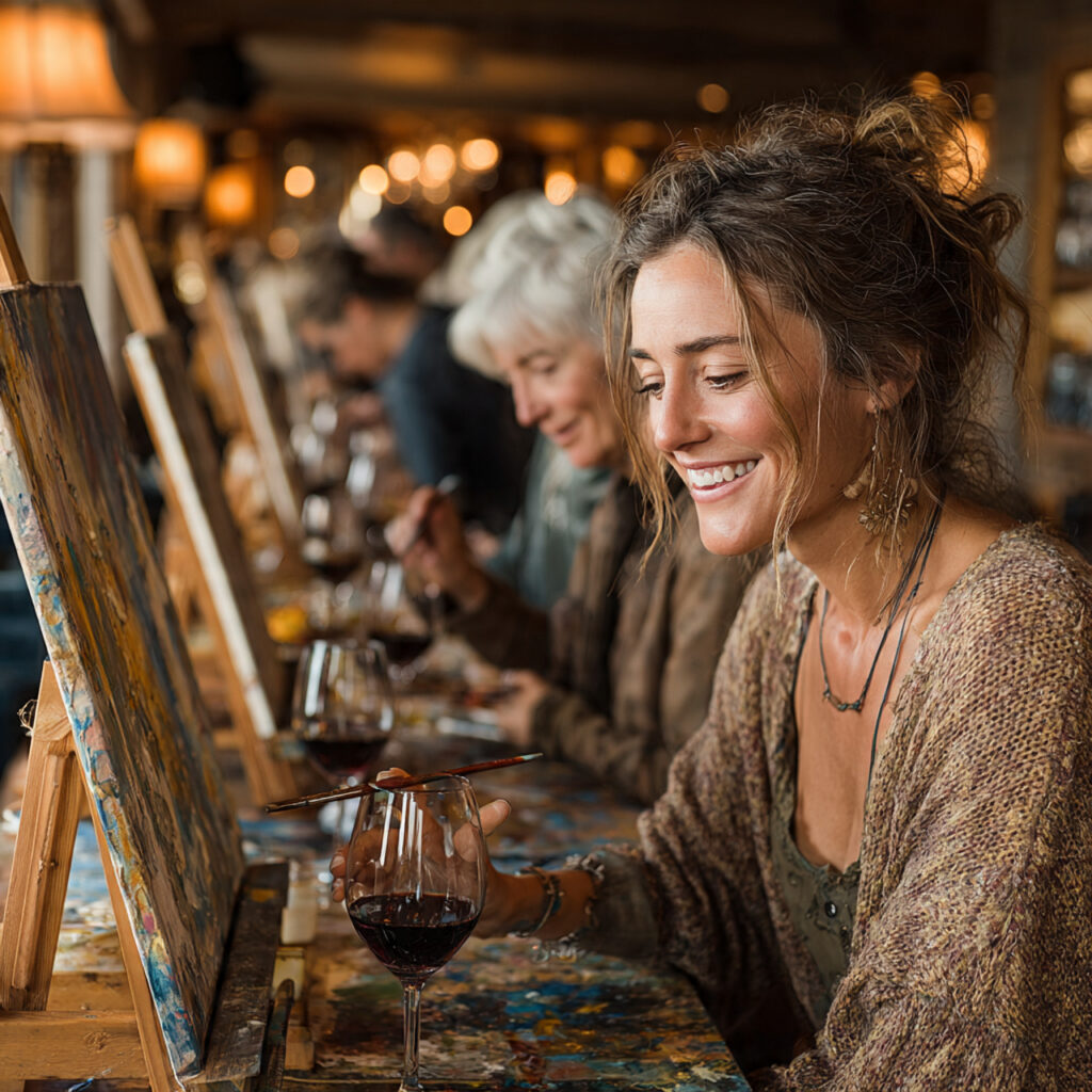 relaxed art and wine class with women