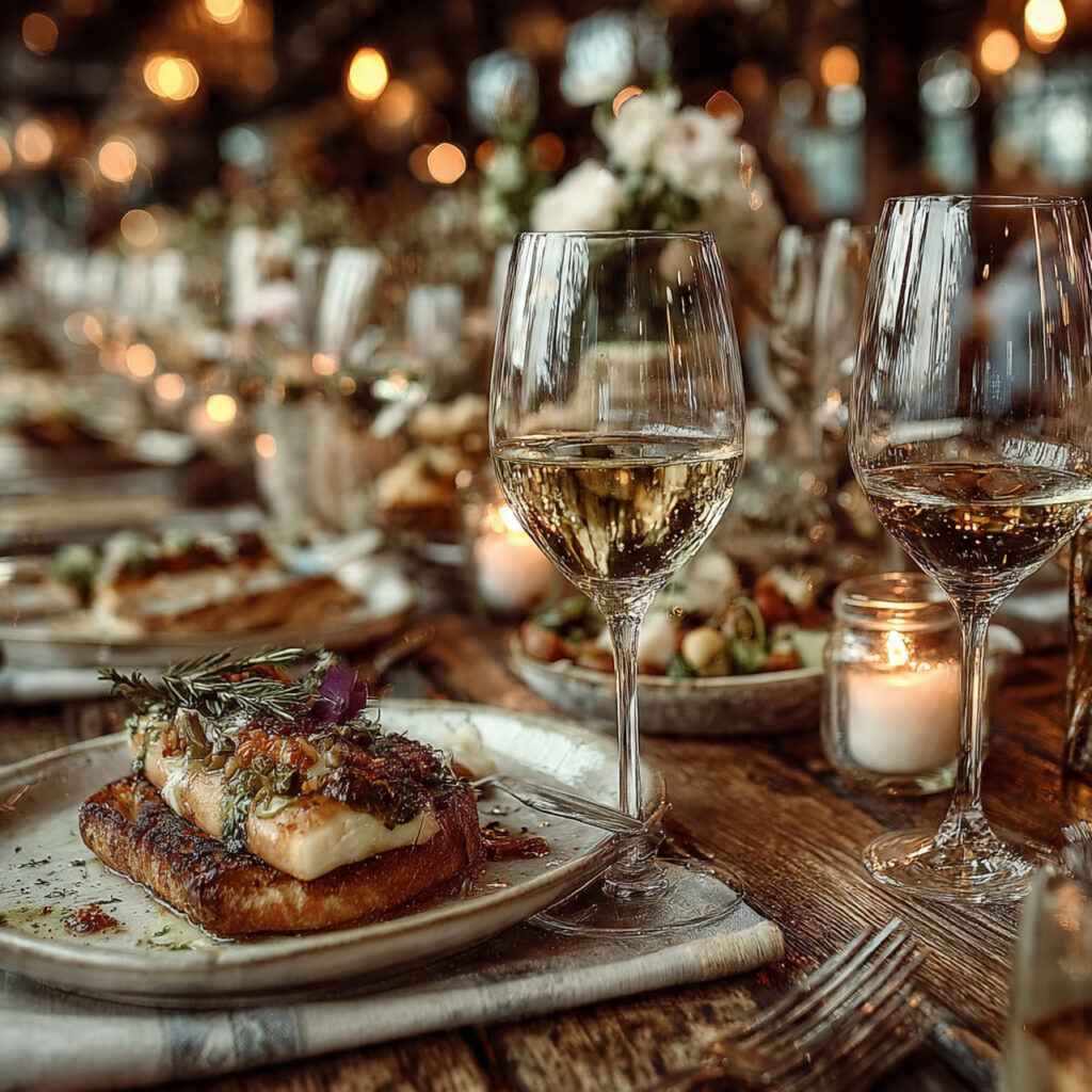 restaurant wedding reception with wine pairing elegant