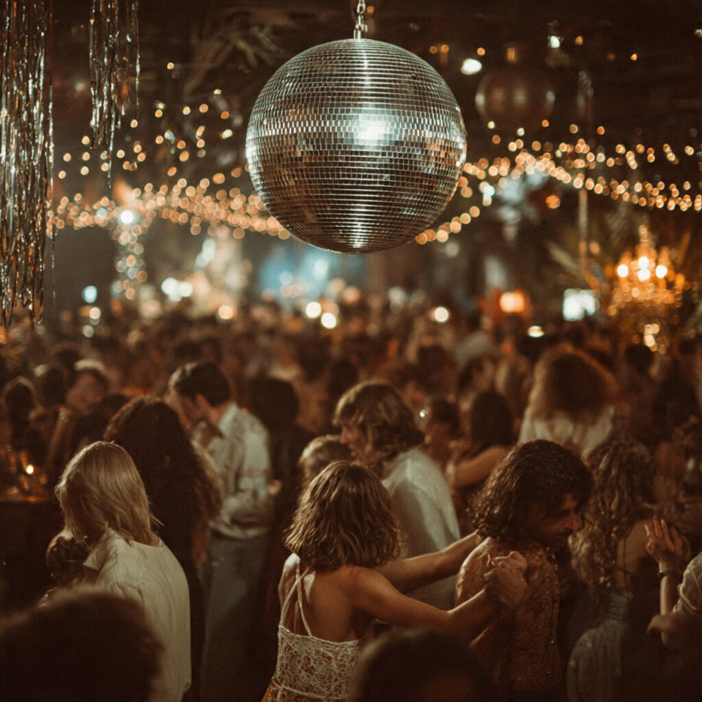 retro disco wedding after party giant mirror