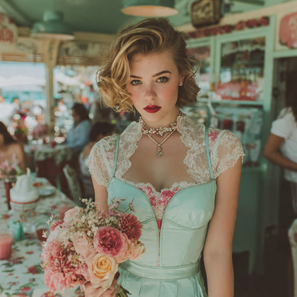 retro inspired tea length wedding dress 1950s style outdoor