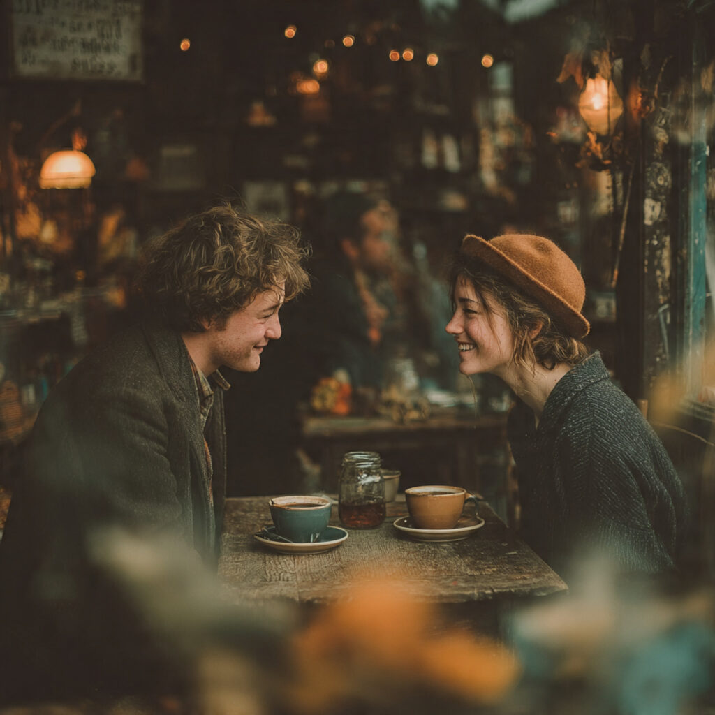 romantic coffee shop setting cozy corner table