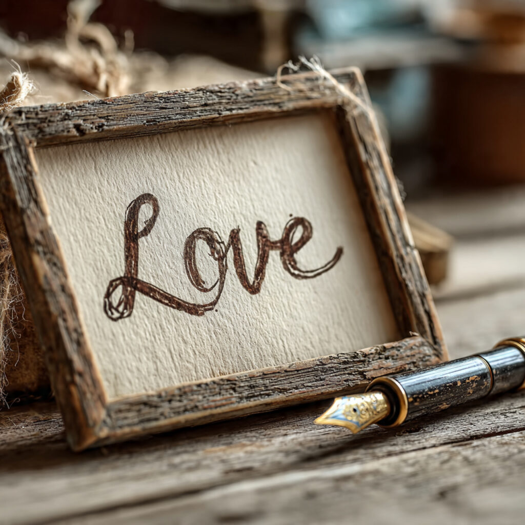 romantic handwritten love letter framed in rustic