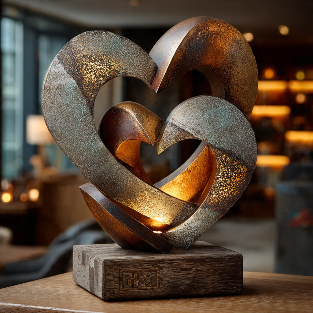 romantic personalized iron sculpture shaped as intertwined