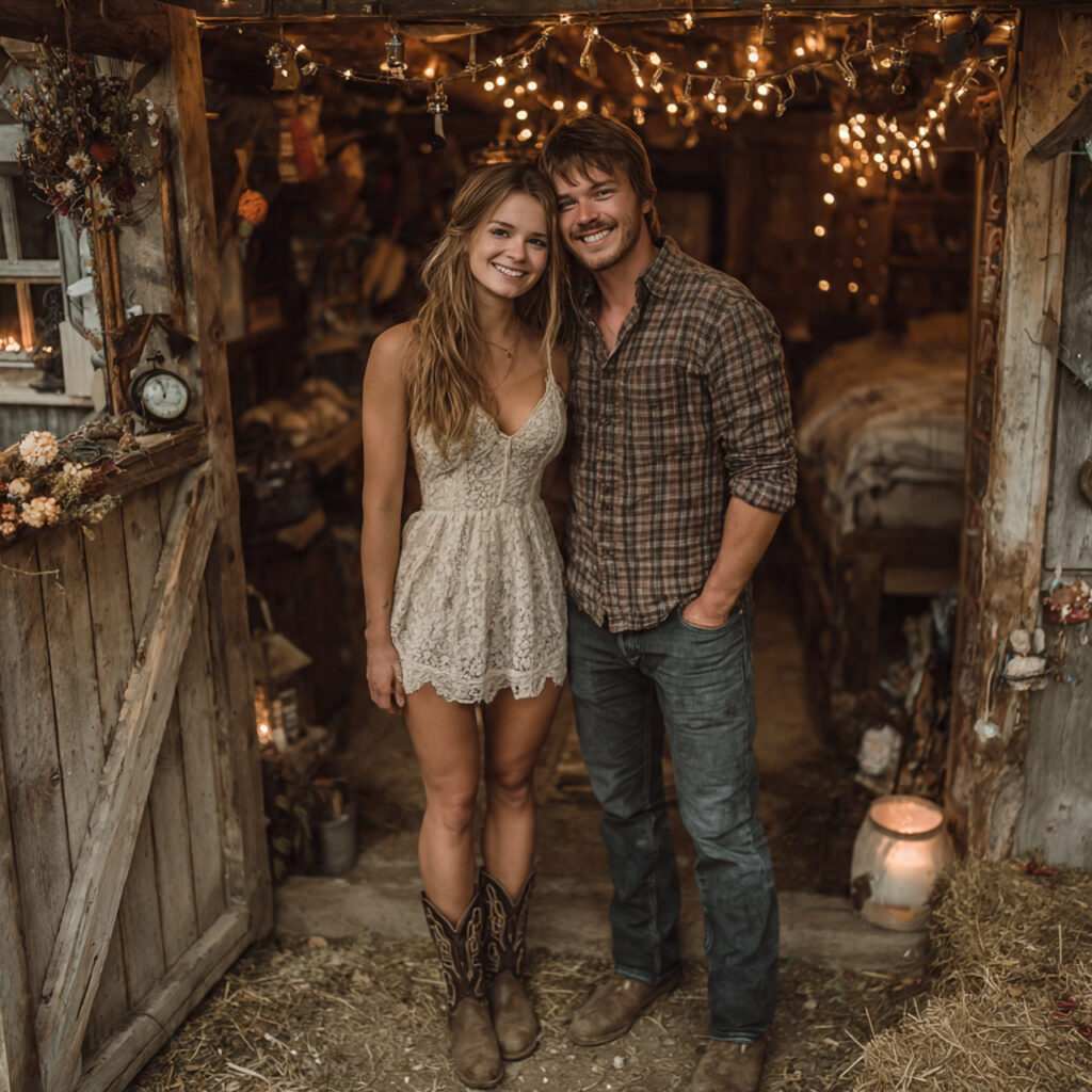 rustic barn engagement woman in lace