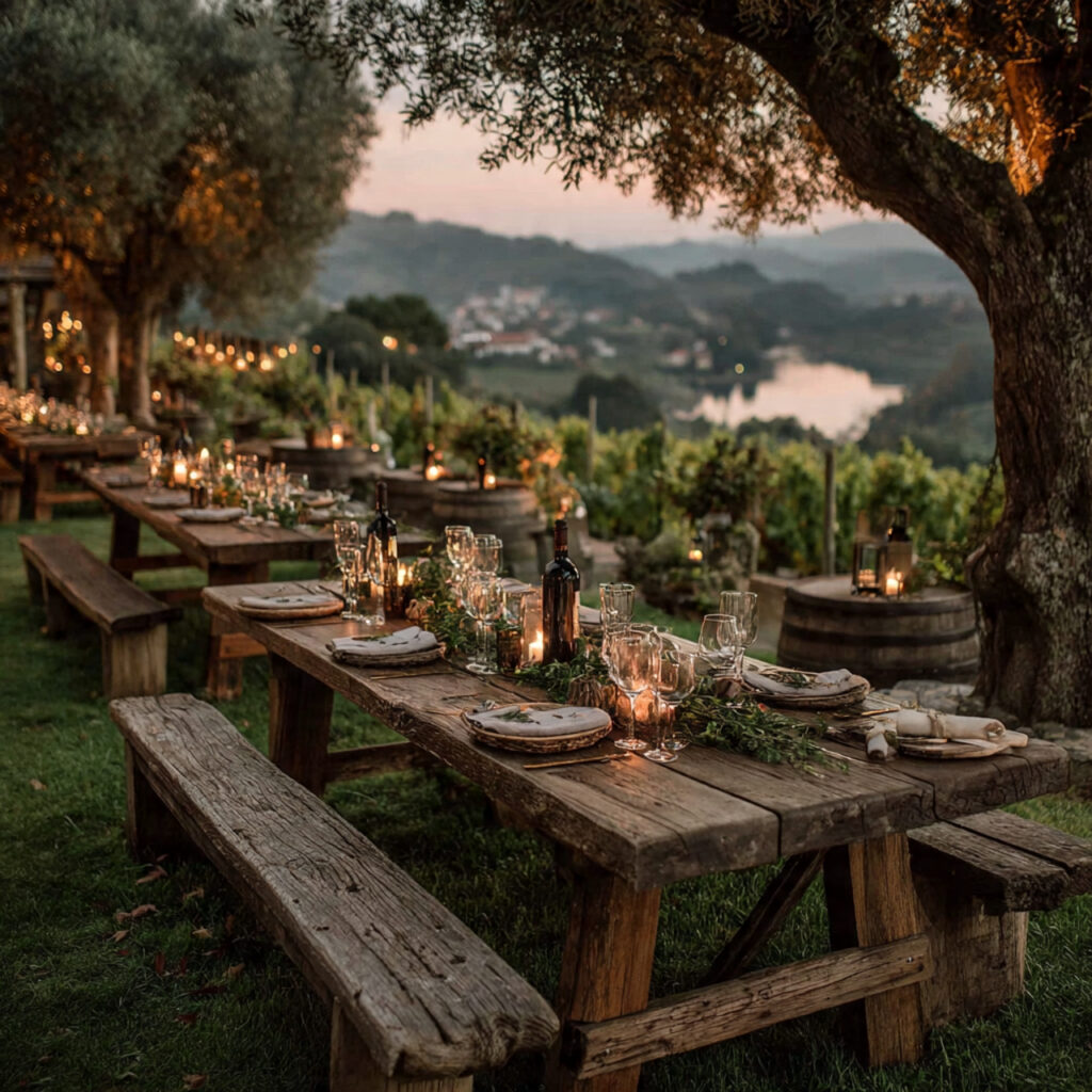 rustic vineyard wedding in portugal rolling hills