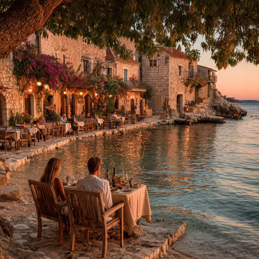 seaside old town in croatia at sunset