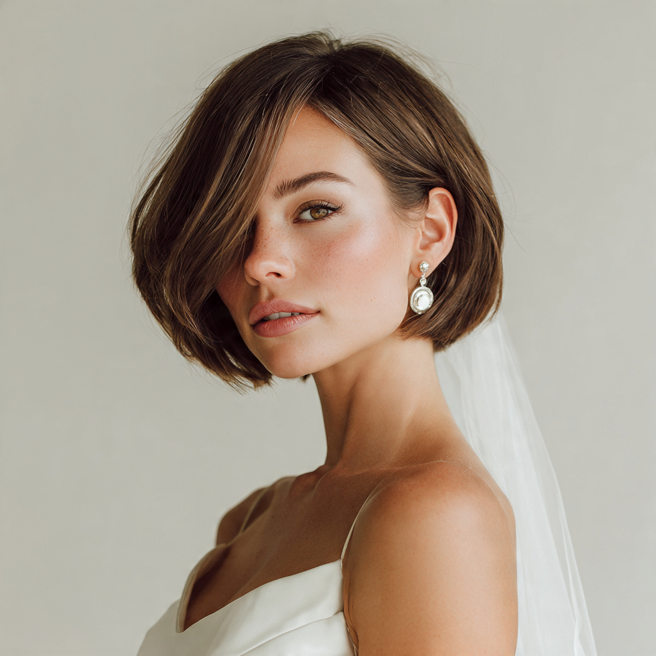 30 Gorgeous Wedding Hairstyles For Short Hair Ideas for Modern Brides 21 Asymmetrical Bob with Soft Bend