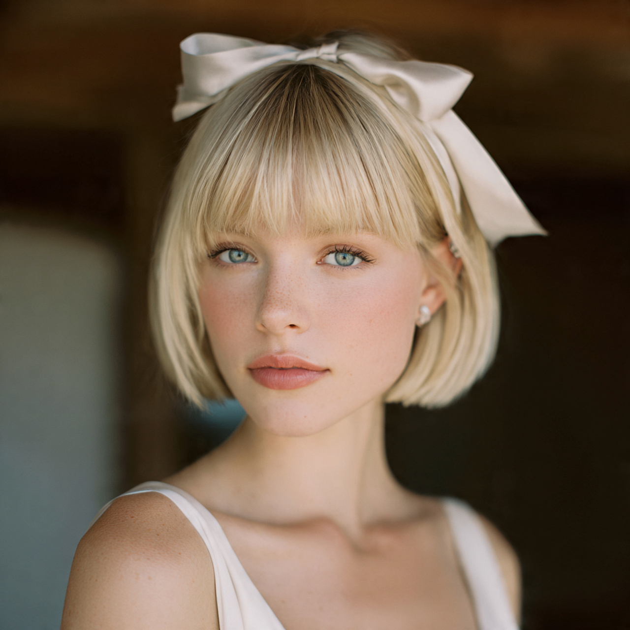 30 Gorgeous Wedding Hairstyles For Short Hair Ideas for Modern Brides 15 Blunt Bob with Soft Silk Ribbon