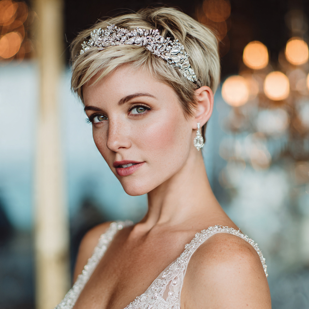 30 Gorgeous Wedding Hairstyles For Short Hair Ideas for Modern Brides 26 Short Hair with Tiara Twist