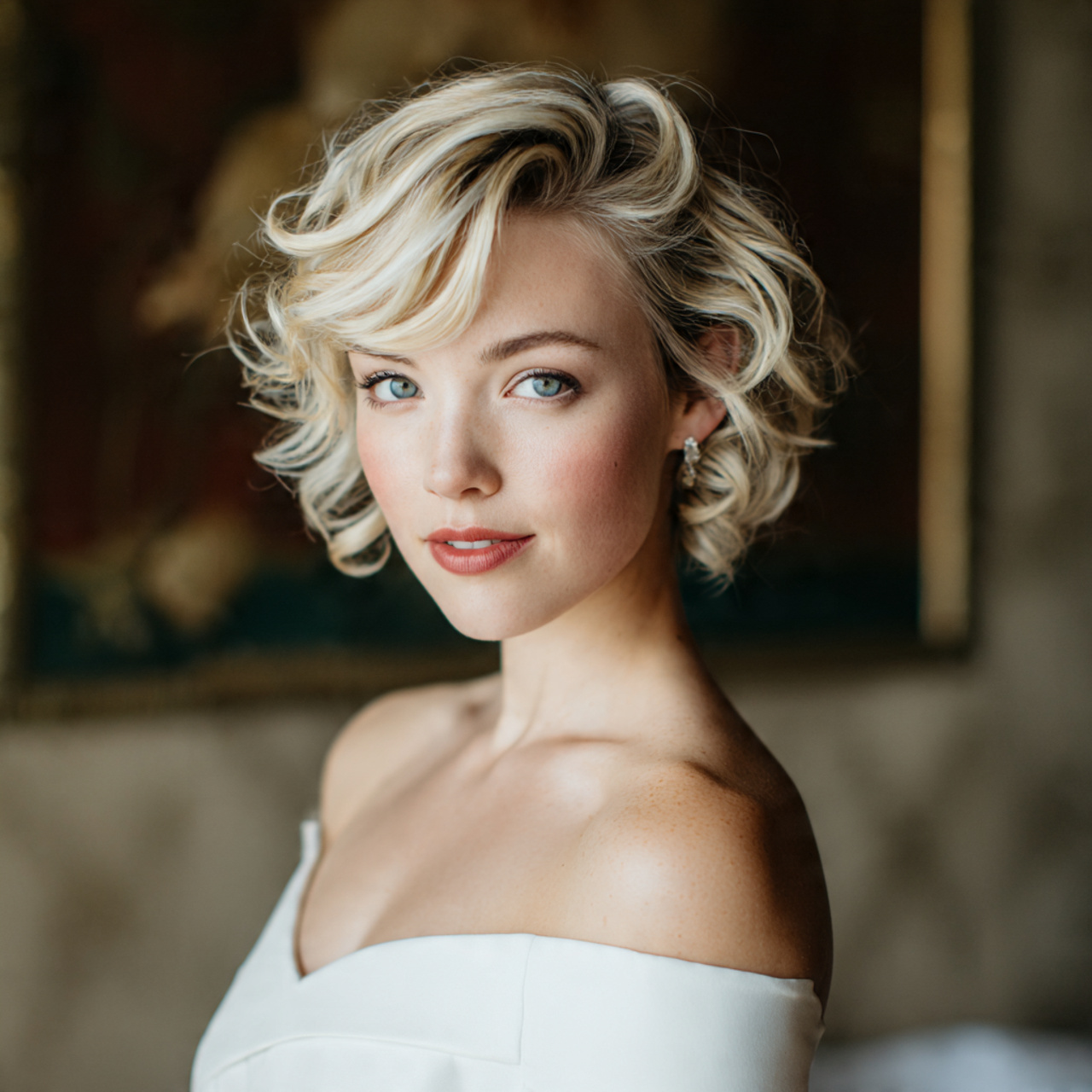 30 Gorgeous Wedding Hairstyles For Short Hair Ideas for Modern Brides 5 Side-Swept Curls