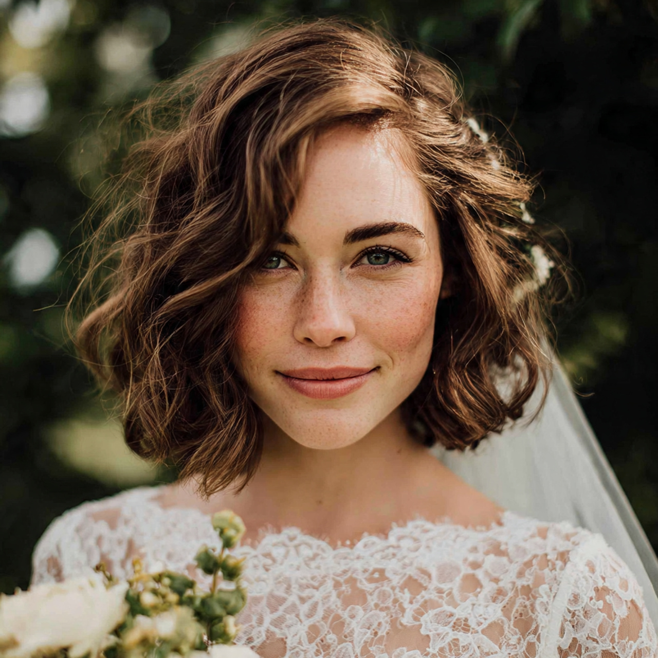 30 Gorgeous Wedding Hairstyles For Short Hair Ideas for Modern Brides 12 Wavy Bob with Face Framing