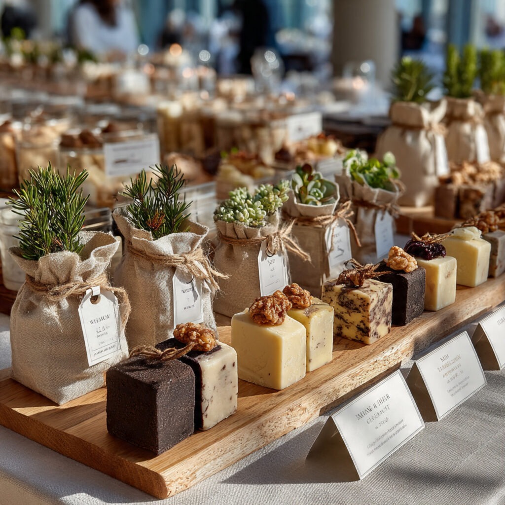 simple wedding favors on display edible treats