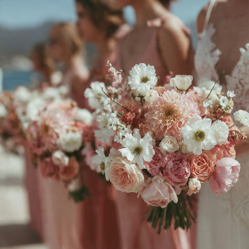 24 Affordable Wedding Flower Cost Ideas for Elegant Celebrations 13 small bridal party holding simple matching bouquets