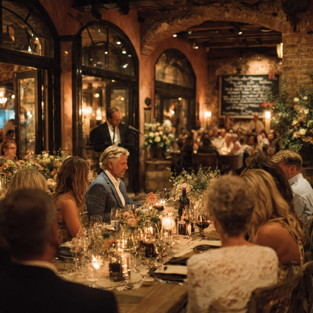 small rehearsal dinner with open mic speeches cozy