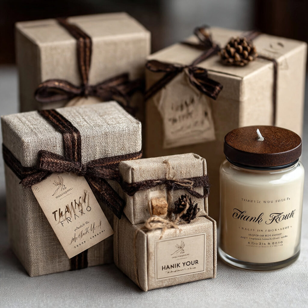 small wedding favors wrapped with ribbons and