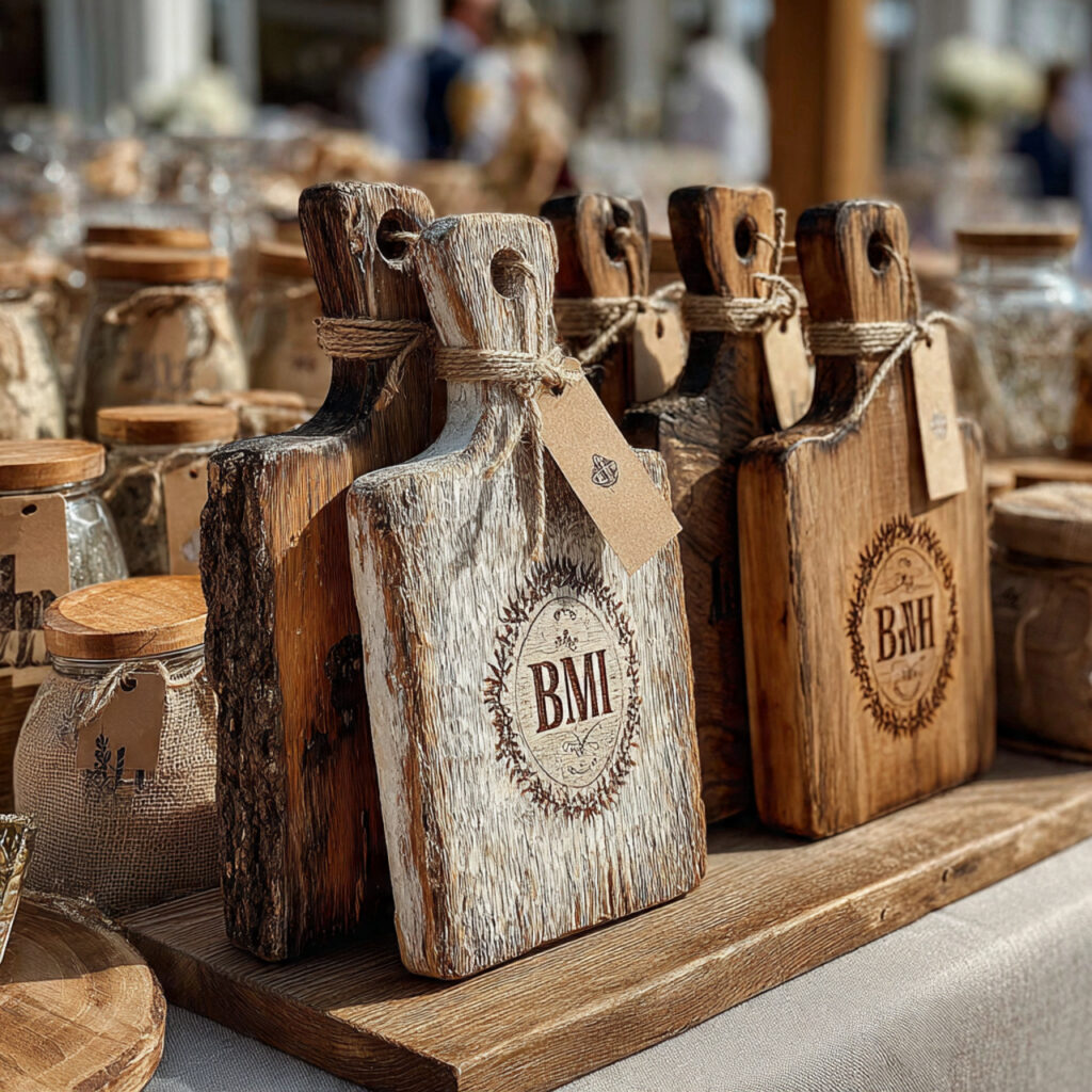 small wooden cutting boards with engraved initials